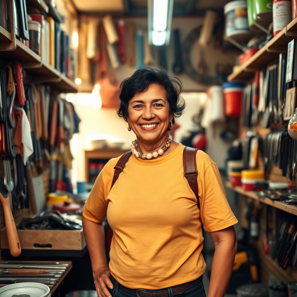 Dueña de tienda mexicana sonriendo con confianza en su negocio